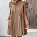 Women's V-Neck Dress with Pockets - Effortless Style