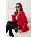 Chic Women's Blazer with Stylish Pockets and Gold Accents