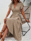 V-Neck Dress with Flowing Hem Design
