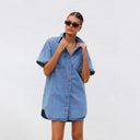 Chic Women's Denim Shirt Dress with Pockets