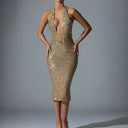 Glamorous Sequin Midi Dress with Deep V-Neck