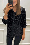 Sequined Blouse with Classic Collar for Women