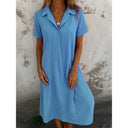Chic Women's Short Sleeve Shirt Dress with Button Accents