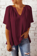 Women's V-Neck Blouse with Pleated Design