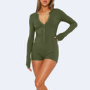 Chic Women's Long Sleeve Bodysuit with Button Detail