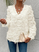 Women's Ruffled V-Neck Blouse with Exquisite Detailing