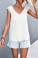 Charming Women's V-Neck Blouse with Lace Trim