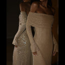Off-Shoulder Evening Dress with Flared Sleeves for Women