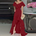Women's Evening Dress with Ruffle Accents and Asymmetrical Hem