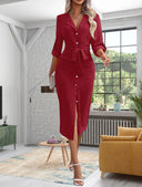 Chic Women's Shirt Dress with Waist Tie & Button Front