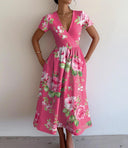 Chic Women's Maxi Dress with Deep V-Neck and Trendy Stripes