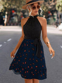 Chic Women's Halter Dress with Flowing Skirt and Stylish Bow