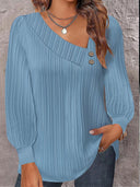 Asymmetric Collar Blouse with Decorative Buttons for Women