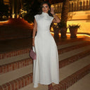 Chic Maxi Dress with Stand-Up Collar and Side Slits