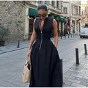 Chic Midi Dress with Full Zip and Flattering Design