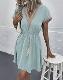 Stylish Women's V-Neck Dress with Waist Tie