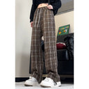 Checkered Wide Harem Pants with Adjustable Waist