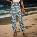 Tropical Print Women's Cargo Pants with Elastic Waist