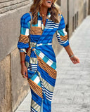 Chic Women's Maxi Dress with Asymmetrical Design and Trendy Stripes