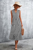 Striped Women's Maxi Dress with Full Button Design