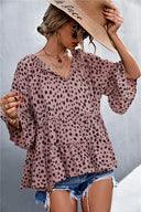 Chic Women's Blouse with Statement Sleeves and Polka Dot Design