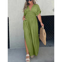 Chic Women's Maxi Dress with Deep V-Neck & Side Pockets