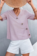 Stylish Women's Wrap Blouse with Button Accents