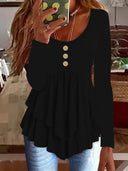 Chic Layered Long Sleeve Blouse with Button Accents