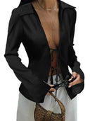 Chic Women's Blouse with Lacing and Flowing Sleeves