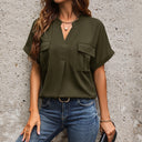 Chic Short Sleeve Blouse with Trendy Pockets