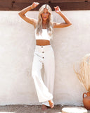 Chic High-Waisted Wide Leg Trousers with Button Placket