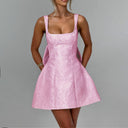 Floral Jacquard A-Line Dress with Slim Straps