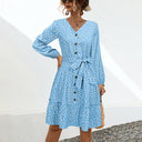 Chic Women's Buttoned V-Neck Dress with Adjustable Belt