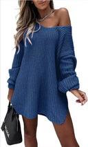 Chic Women's Oversized Knit Dress with Wide Neckline