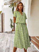 Modern Dots Short Sleeve Dress with Waist Tie