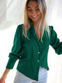 Chic Satin V-Neck Shirt with Long Sleeves
