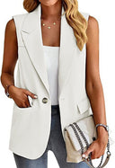 Chic Women's Sleeveless Blazer with Stylish Waist Accents and Convenient Pockets