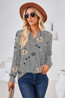 Floral Print Long Sleeve Women's Blouse with Button Placket