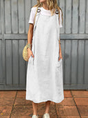 Women’s Linen Dungaree Dress with Side Pockets and Adjustable Straps