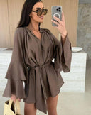 Airy Beach Blouse with Balloon Sleeves & Waist Belt