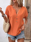 Chic Women's Short Sleeve Blouse with Button Details