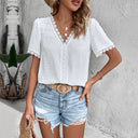 Women's Modern V-Neck Blouse with Lace Accents