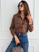Chic Women's Blouse with Chest Pockets and Classic Collar