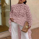 Women's Lace Asymmetrical Hem Top with Ruffle Accents