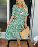Floral Midi Dress with Elastic Waistband for Women