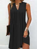 Stylish V-Neck Sleeveless Dress with Asymmetrical Hem