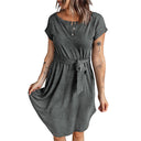 Chic Women's Button Dress with Waist Belt