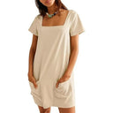 Square Neckline Summer Dress with Pockets for Women