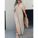Chic Women's Maxi Dress with Deep V-Neck & Side Pockets