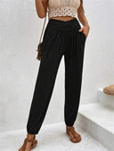 Women's Relaxed Fit Pants with Wide Waistband and Side Pockets